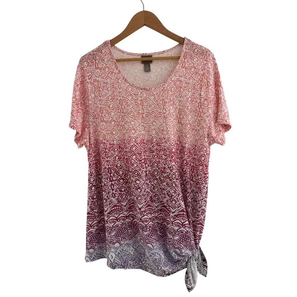 Chico's Size‎ 3 = XL/16 Supremely Soft Stamped Ombre Side-Tie Knit Top Shirt